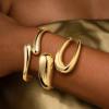 M MOOHAM Chunky Gold Plated Bangle Bracelets for Women – Hypoallergenic 14k Gold Plated Chunky Adjustable Stackable Twist Cuff Bracelet Stack for Women Trendy Non Tarnish Jewelry Gifts(2pcs chunky bracelets-gold plated 003)