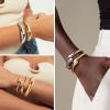 M MOOHAM Chunky Gold Plated Bangle Bracelets for Women – Hypoallergenic 14k Gold Plated Chunky Adjustable Stackable Twist Cuff Bracelet Stack for Women Trendy Non Tarnish Jewelry Gifts(2pcs chunky bracelets-gold/silver 007)
