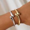 M MOOHAM Chunky Gold Plated Bangle Bracelets for Women – Hypoallergenic 14k Gold Plated Chunky Adjustable Stackable Twist Cuff Bracelet Stack for Women Trendy Non Tarnish Jewelry Gifts(2pcs chunky bracelets-gold/silver 006)
