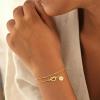 M MOOHAM Valentines Gifts for Her Women Kids – Dainty 14K Gold Plated Knot Heart Disc Letter A-Z Initial Bracelet, Layered Link Charm Bracelets for Women Girls, Womens Jewelry Birthday Gifts(E)