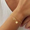 M MOOHAM Valentines Gifts for Her Women Kids – Dainty 14K Gold Plated Knot Heart Disc Letter A-Z Initial Bracelet, Layered Link Charm Bracelets for Women Girls, Womens Jewelry Birthday Gifts(D)