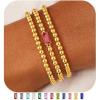 M MOOHAM Birthstone Bracelet for Women – Dainty 14K-Gold-Plated Beaded CZ Bracelets Set Elastic Bracelet Stack Trendy Birthday Jewelry Gifts for Women(01-January-Garnet Red)