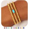M MOOHAM Birthstone Bracelet for Women – Dainty 14K-Gold-Plated Beaded CZ Bracelets Set Elastic Bracelet Stack Trendy Birthday Jewelry Gifts for Women(03-March-Aquamarine Light Blue)