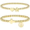 M MOOHAM Gold Beaded Bracelets – Heart Initial Bracelets & Cross Initial Bracelets Letter A