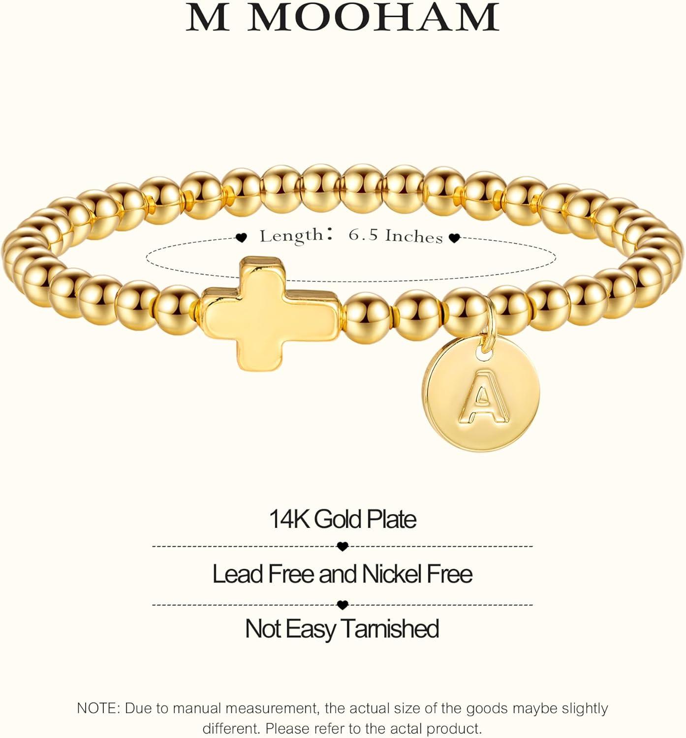imageM MOOHAM Gold Beaded Bracelets Heart Initial Bracelets amp Cross Initial Bracelets Letter M