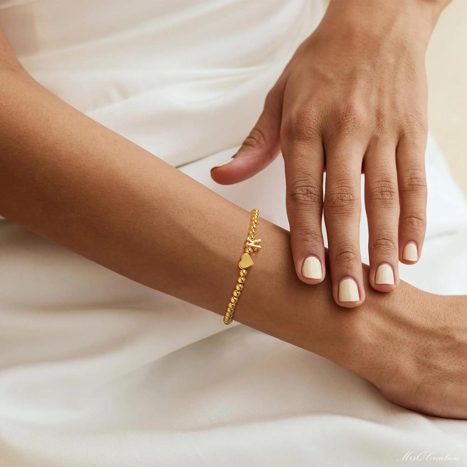 imageM MOOHAM Gold Beaded Bracelets Heart Initial Bracelets amp Cross Initial Bracelets Letter M