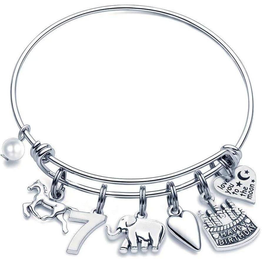 imageM MOOHAM 7th Birthday Bracelet Gifts for Girls Seven 7 Year Old Girls Gifts Birthday Charm Bracelet Little Girls Girls Toddler Daughter Granddaughter Girls Birthday Gifts Age 7