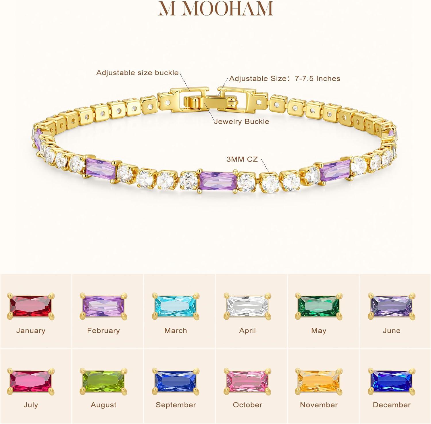 imageM MOOHAM Adjustable Birthstone Tennis Bracelets for Women Dainty 14KGoldPlated Bracelets for Womens Birthstone Tennis Bracelet for Women Non Tarnish CZ Bracelet Jewelry Birthday Gifts for Womens09SeptemberSapphire