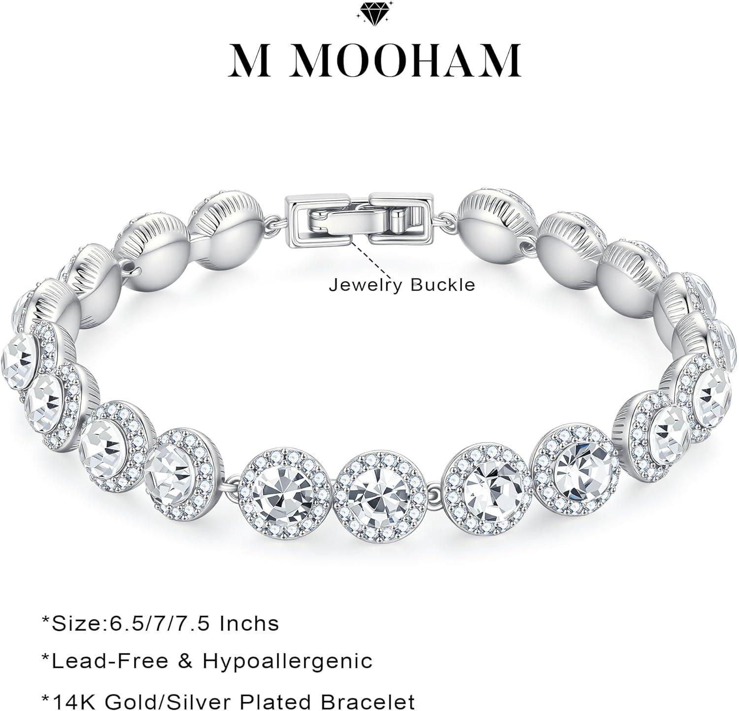 imageM MOOHAM Adjustable Tennis Bracelet for Women Silver14K Gold Plated Cubic Zirconia Tennis Bracelet Classic Round Cubic Zirconia Angelic Bracelets Jewelry Gifts for Womensilver plated