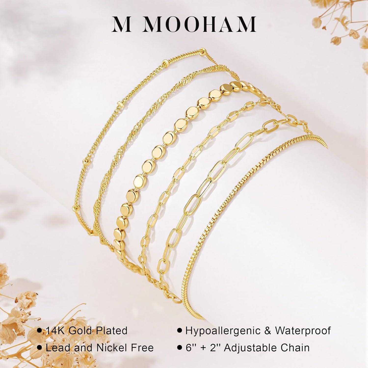 imageM MOOHAM Gold Bracelets Stack for Women Non Tarnish Dainty 14K Gold Plated Stackable Bracelets Simple Herringbone Paperclip Rope Cuban Chain Bracelet Set for Women Trendy Waterproof Jewelry Gift6pcs bracelets set03