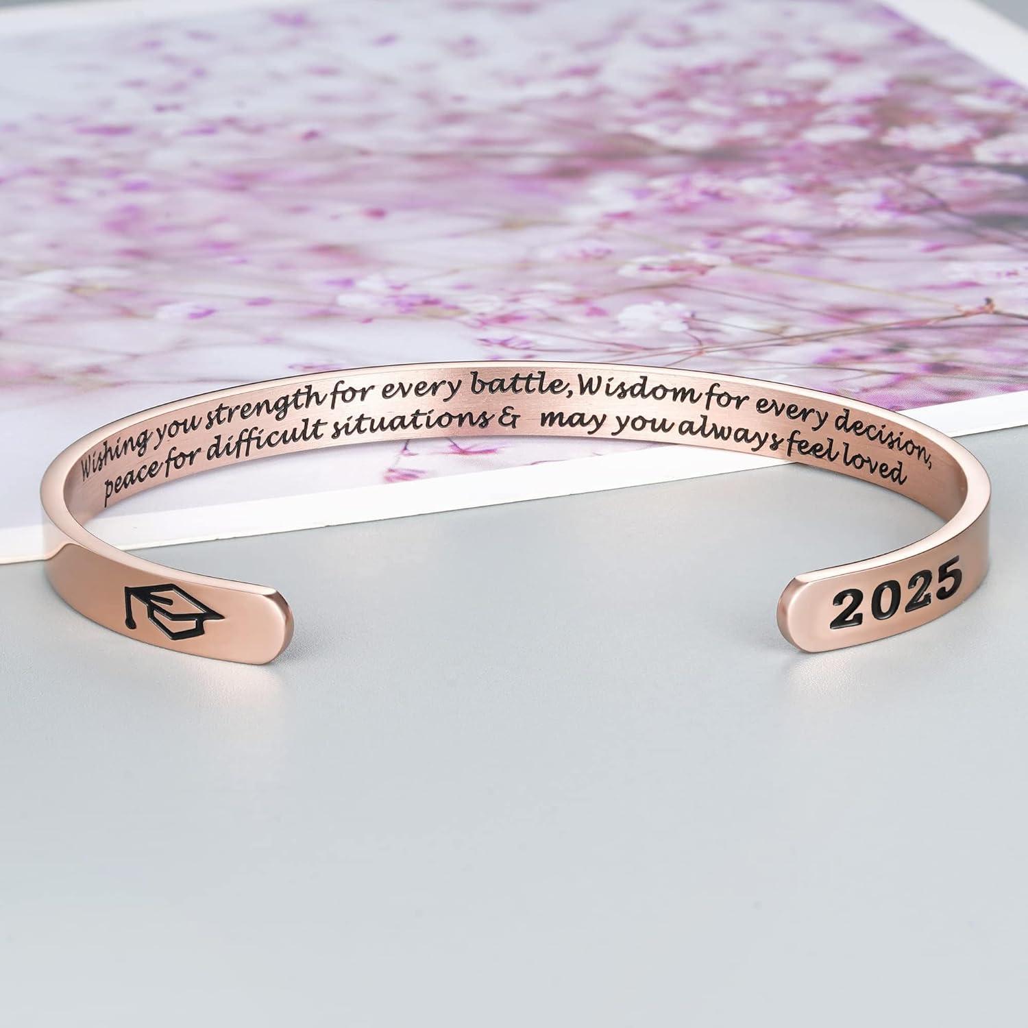 imageM MOOHAM Graduation Gifts for Her Him 2026 Inspirational Graduation Bracelets Class of 2026 High School College Graduation Gifts for Her with Graduation BoxWith BoxWish you strength for every battleRose Gold