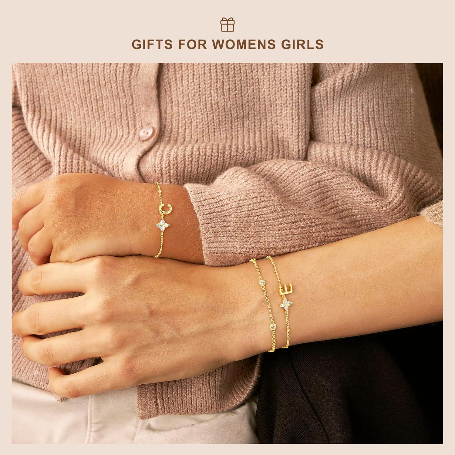 imageM MOOHAM Valentines Gifts for Women Teen Girls 14K Gold Plated Initial Letter AZ Bracelets for Women Trendy Layered Link Charm Bracelet Anniversary Birthday Personalized Jewelry GiftB