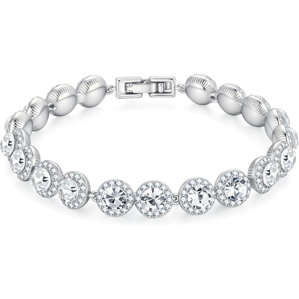 imageM MOOHAM Adjustable Tennis Bracelet for Women Silver14K Gold Plated Cubic Zirconia Tennis Bracelet Classic Round Cubic Zirconia Angelic Bracelets Jewelry Gifts for Womensilver plated
