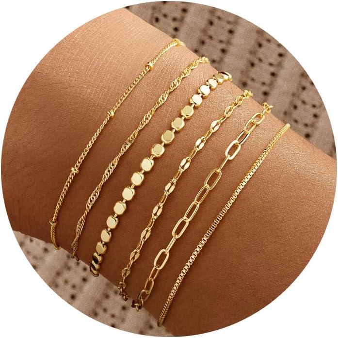 imageM MOOHAM Gold Bracelets Stack for Women Non Tarnish Dainty 14K Gold Plated Stackable Bracelets Simple Herringbone Paperclip Rope Cuban Chain Bracelet Set for Women Trendy Waterproof Jewelry Gift6pcs bracelets set03