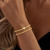 M MOOHAM Gold Beaded Bracelets for Women Girls Non Tarnish – Dainty 14K Gold Plated Cross Heart CZ Bead Ball Stretch Bracelets Stackable Bracelet Set Stack for Women Teen Girl Trendy Jewelry Gifts(2pcs beaded bracelets with heart)