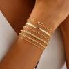 M MOOHAM Gold Bracelets Stack for Women Non Tarnish – Dainty 14K Gold Plated Stackable Bracelets Simple Herringbone Paperclip Rope Cuban Chain Bracelet Set for Women Trendy Waterproof Jewelry Gift(6pcs bracelets set-02)