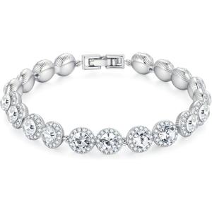 M MOOHAM Adjustable Tennis Bracelet for Women – Silver/14K Gold Plated Cubic Zirconia Tennis Bracelet Classic Round Cubic Zirconia Angelic Bracelets Jewelry Gifts for Women(silver plated)