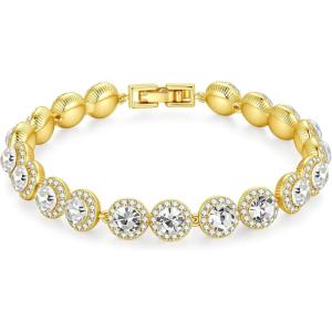 M MOOHAM Adjustable Tennis Bracelet for Women – Silver/14K Gold Plated Cubic Zirconia Tennis Bracelet Classic Round Cubic Zirconia Angelic Bracelets Jewelry Gifts for Women(14k gold plated)
