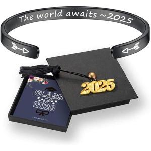 M MOOHAM Graduation Gifts for Her Him 2026, Inspirational Graduation Bracelets Class of 2026 High School College Graduation Gifts for Her with Graduation Box(With Box-The world awaits 2026(Black))
