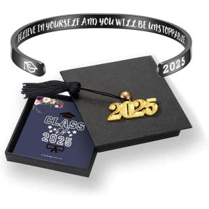 M MOOHAM Graduation Gifts for Her Him 2026, Inspirational Graduation Bracelets Class of 2026 High School College Graduation Gifts for Her with Graduation Box(With Box-Believe in yourself and you will be unstoppable(Black))