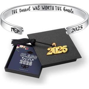 M MOOHAM Graduation Gifts for Her Him 2026, Inspirational Graduation Bracelets Class of 2026 High School College Graduation Gifts for Her with Graduation Box(With Box-The tassel was worth the hassle)