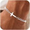 M MOOHAM 14K-Gold-Plated/Silver Cross Bracelet for Men, Sturdy Stainless Steel Cross Chain Bracelet Figaro Cuban Link Box Chain Bracelets Religious Faith Jewelry Christian Gifts for Men(Silver Plated Cuban Chain & Cross)