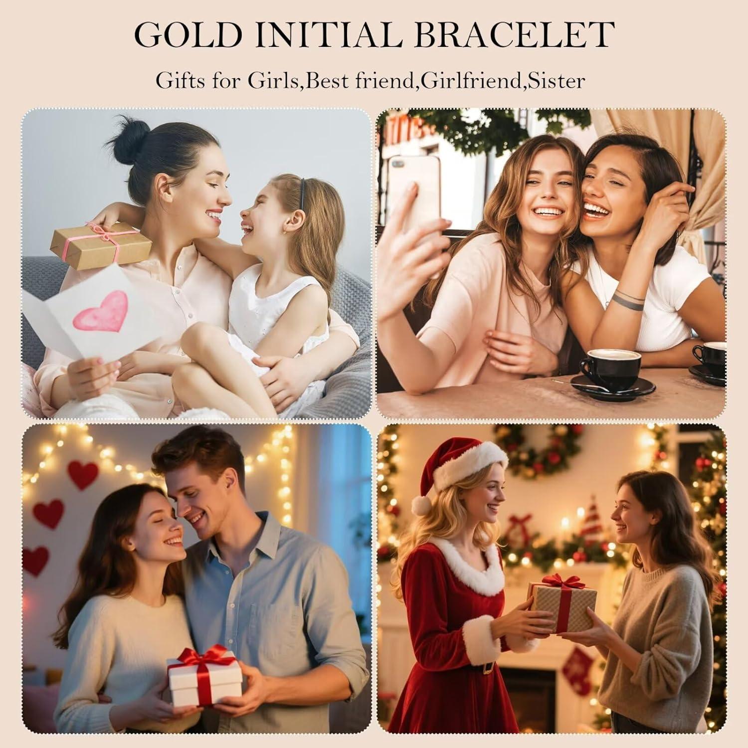 imageM MOOHAM Initial Bracelets for Women 14K Gold Plated Heart Initial Letter AZ Bracelet Layered Link Charm Bracelets Womens Jewelry Birthday GiftsZ