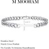 M MOOHAM Easter Gifts for Men Easter Basket Stuffers, Silver/14K-Gold-Plated Cross Bracelet for Men Sturdy Stainless Steel Cross Chain Bracelet Cuban Link Chain Bracelets Religious Christian Gifts(Silver Plated Cuban Link Chain & Cross)