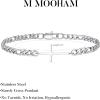 M MOOHAM Easter Gifts for Men Easter Basket Stuffers, Silver/14K-Gold-Plated Cross Bracelet for Men Sturdy Stainless Steel Cross Chain Bracelet Cuban Link Chain Bracelets Religious Christian Gifts(Silver Plated Figaro Chain & Cross)