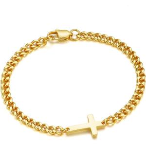 M MOOHAM Easter Gifts for Men Easter Basket Stuffers, Silver/14K-Gold-Plated Cross Bracelet for Men Sturdy Stainless Steel Cross Chain Bracelet Cuban Link Chain Bracelets Religious Christian Gifts(14K Gold Plated Cuban Chain & Cross)