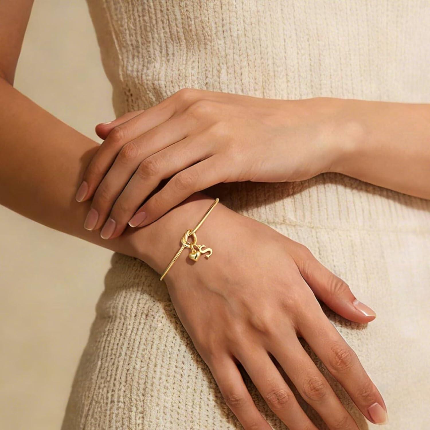 imageM MOOHAM Easter Gifts for Teens Knot Initial Bracelets for Women 14KGoldPlated Dainty Initial Bracelets for Women Heart Letter Bracelet Jewelry Personalized Bridesmaid Proposal GiftsY
