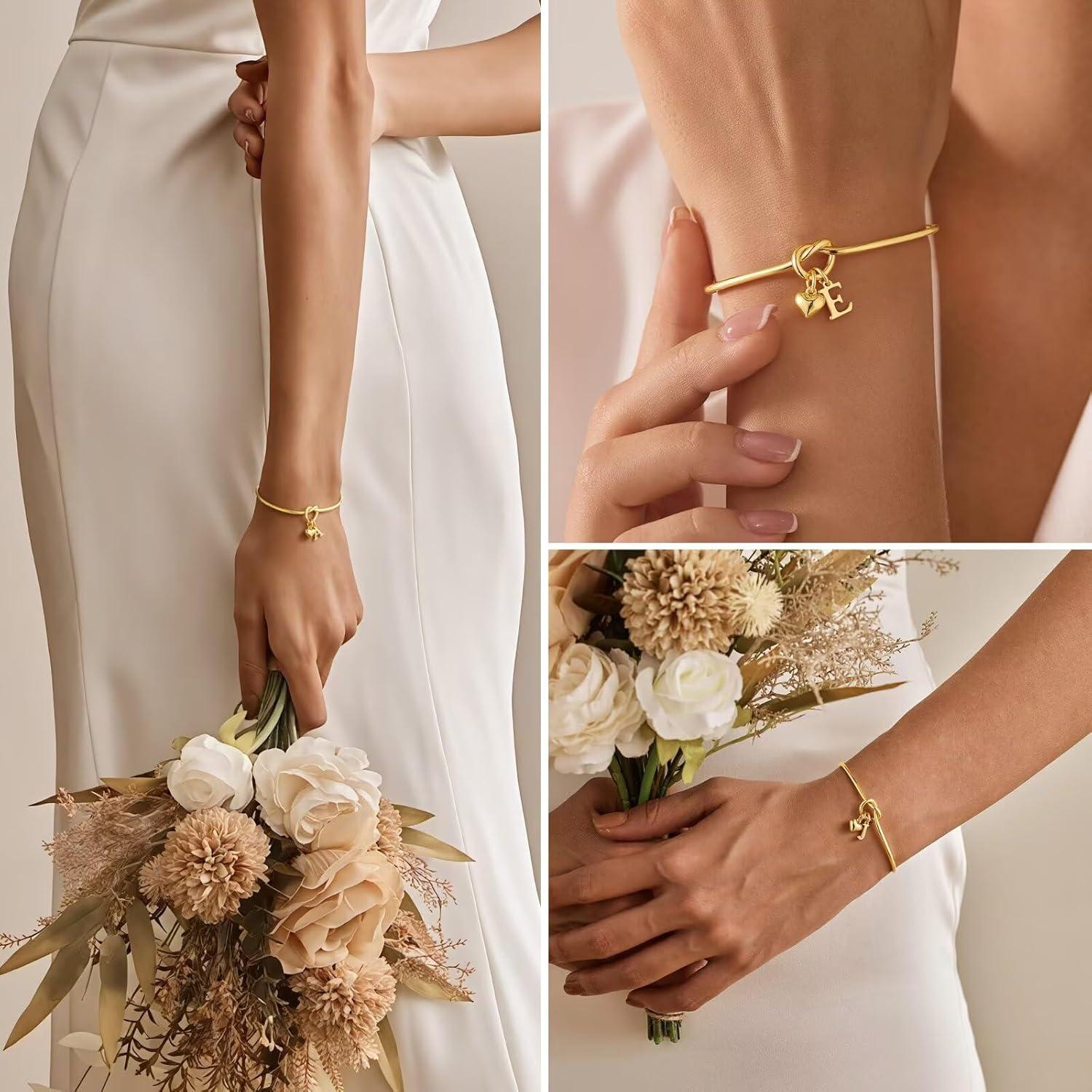 imageM MOOHAM Easter Gifts for Teens Knot Initial Bracelets for Women 14KGoldPlated Dainty Initial Bracelets for Women Heart Letter Bracelet Jewelry Personalized Bridesmaid Proposal GiftsT