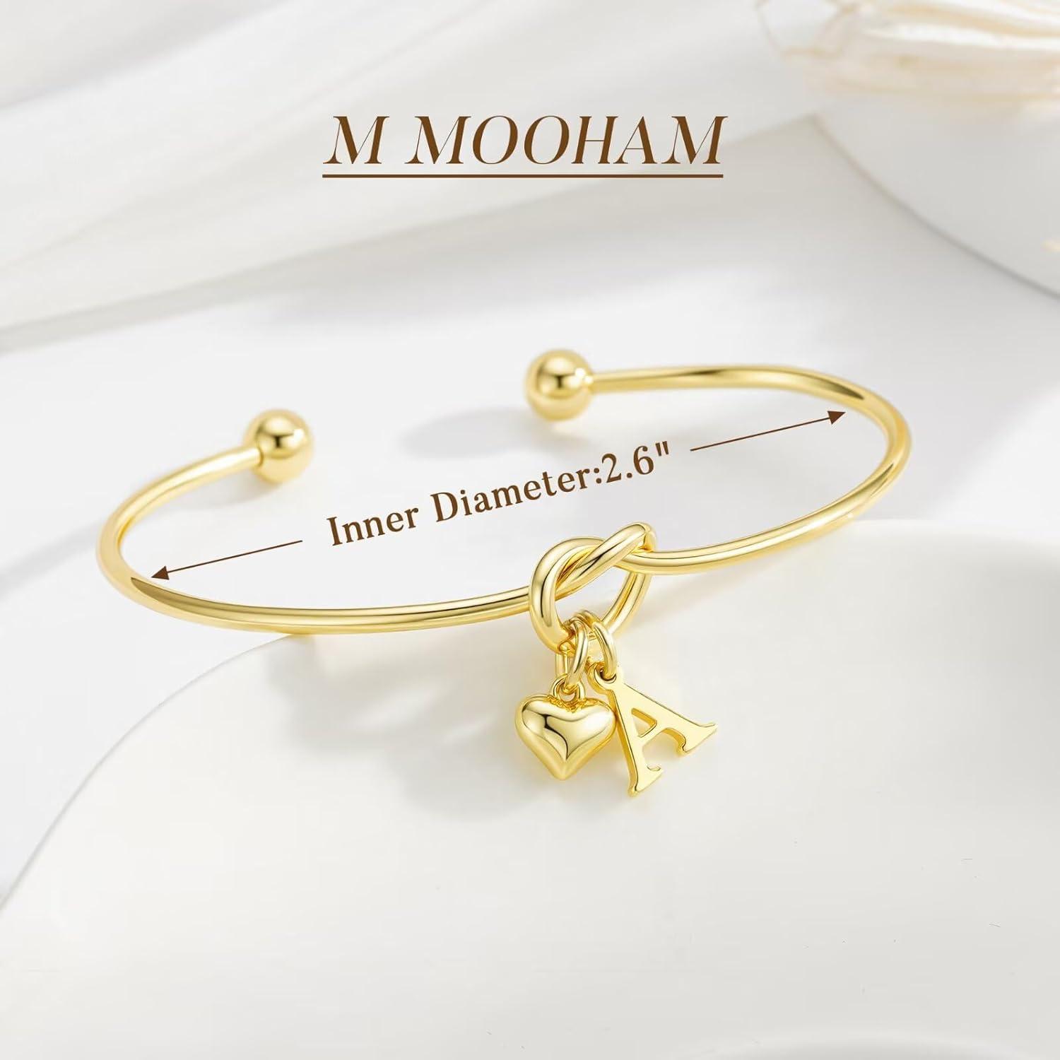 imageM MOOHAM Easter Gifts for Teens Knot Initial Bracelets for Women 14KGoldPlated Dainty Initial Bracelets for Women Heart Letter Bracelet Jewelry Personalized Bridesmaid Proposal GiftsM