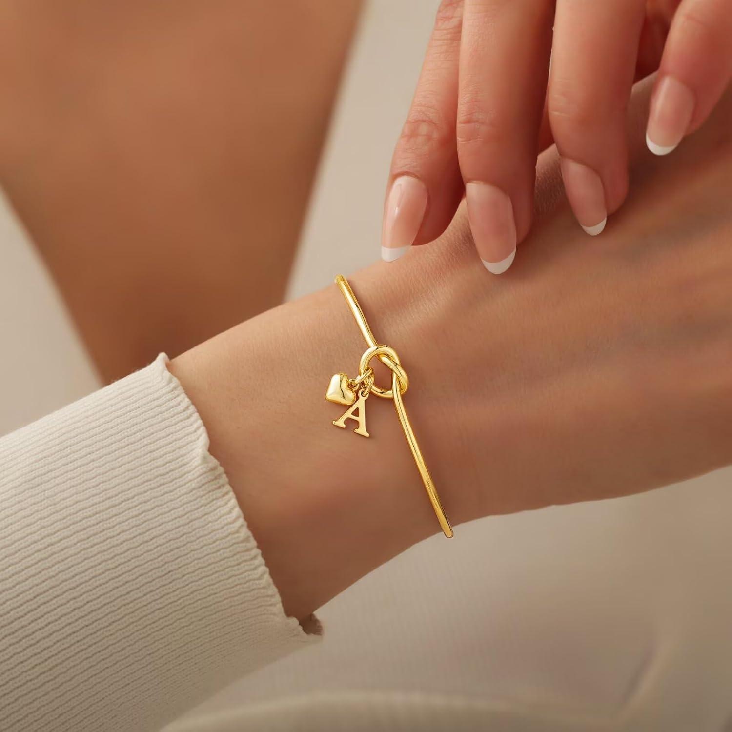 imageM MOOHAM Easter Gifts for Teens Knot Initial Bracelets for Women 14KGoldPlated Dainty Initial Bracelets for Women Heart Letter Bracelet Jewelry Personalized Bridesmaid Proposal GiftsK