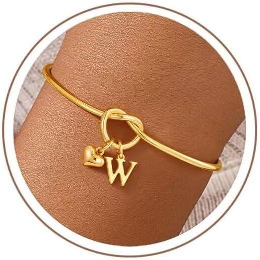 imageM MOOHAM Easter Gifts for Teens Knot Initial Bracelets for Women 14KGoldPlated Dainty Initial Bracelets for Women Heart Letter Bracelet Jewelry Personalized Bridesmaid Proposal GiftsW