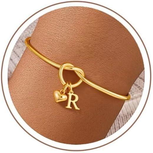 imageM MOOHAM Easter Gifts for Teens Knot Initial Bracelets for Women 14KGoldPlated Dainty Initial Bracelets for Women Heart Letter Bracelet Jewelry Personalized Bridesmaid Proposal GiftsR
