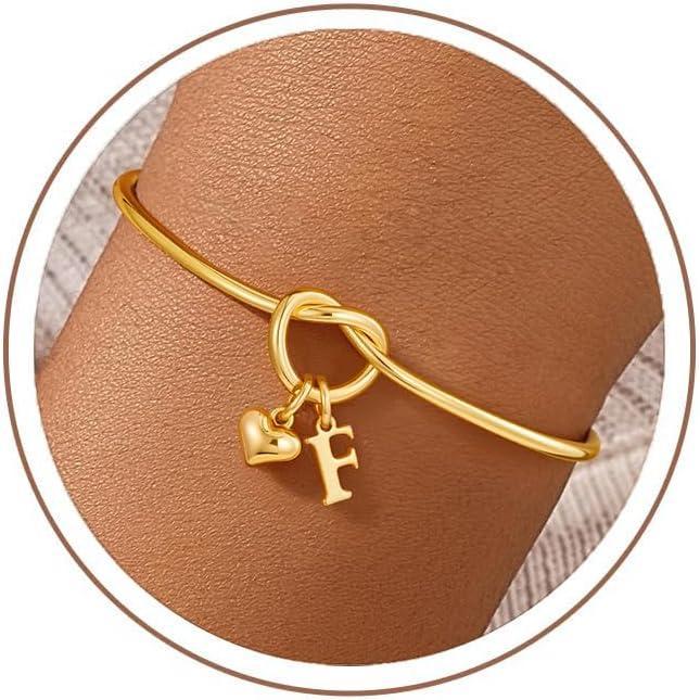 imageM MOOHAM Easter Gifts for Teens Knot Initial Bracelets for Women 14KGoldPlated Dainty Initial Bracelets for Women Heart Letter Bracelet Jewelry Personalized Bridesmaid Proposal GiftsF