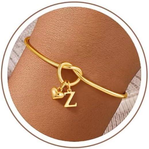 imageM MOOHAM Easter Gifts for Teens Knot Initial Bracelets for Women 14KGoldPlated Dainty Initial Bracelets for Women Heart Letter Bracelet Jewelry Personalized Bridesmaid Proposal GiftsZ