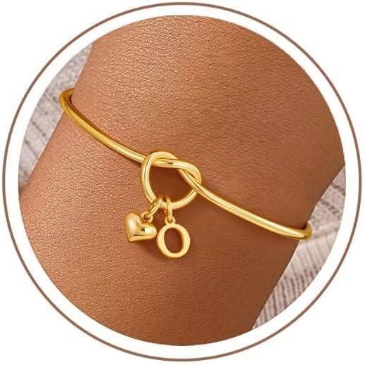 imageM MOOHAM Easter Gifts for Teens Knot Initial Bracelets for Women 14KGoldPlated Dainty Initial Bracelets for Women Heart Letter Bracelet Jewelry Personalized Bridesmaid Proposal GiftsO