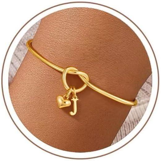 imageM MOOHAM Easter Gifts for Teens Knot Initial Bracelets for Women 14KGoldPlated Dainty Initial Bracelets for Women Heart Letter Bracelet Jewelry Personalized Bridesmaid Proposal GiftsJ