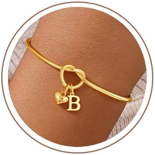 imageM MOOHAM Easter Gifts for Teens Knot Initial Bracelets for Women 14KGoldPlated Dainty Initial Bracelets for Women Heart Letter Bracelet Jewelry Personalized Bridesmaid Proposal GiftsB