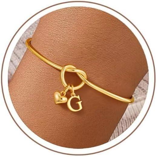 imageM MOOHAM Easter Gifts for Teens Knot Initial Bracelets for Women 14KGoldPlated Dainty Initial Bracelets for Women Heart Letter Bracelet Jewelry Personalized Bridesmaid Proposal GiftsG