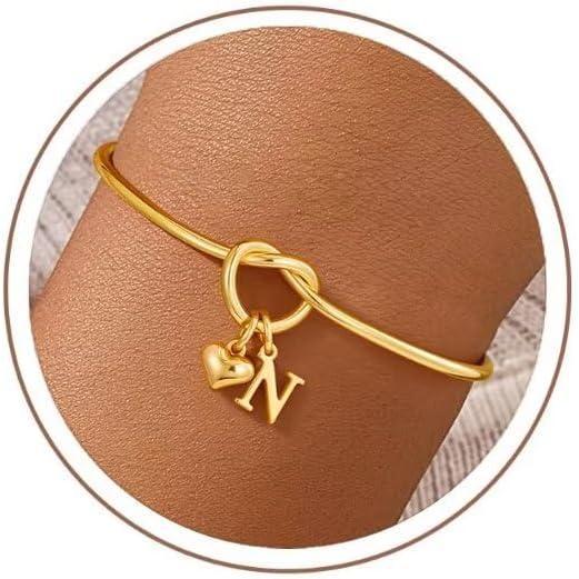 imageM MOOHAM Easter Gifts for Teens Knot Initial Bracelets for Women 14KGoldPlated Dainty Initial Bracelets for Women Heart Letter Bracelet Jewelry Personalized Bridesmaid Proposal GiftsN