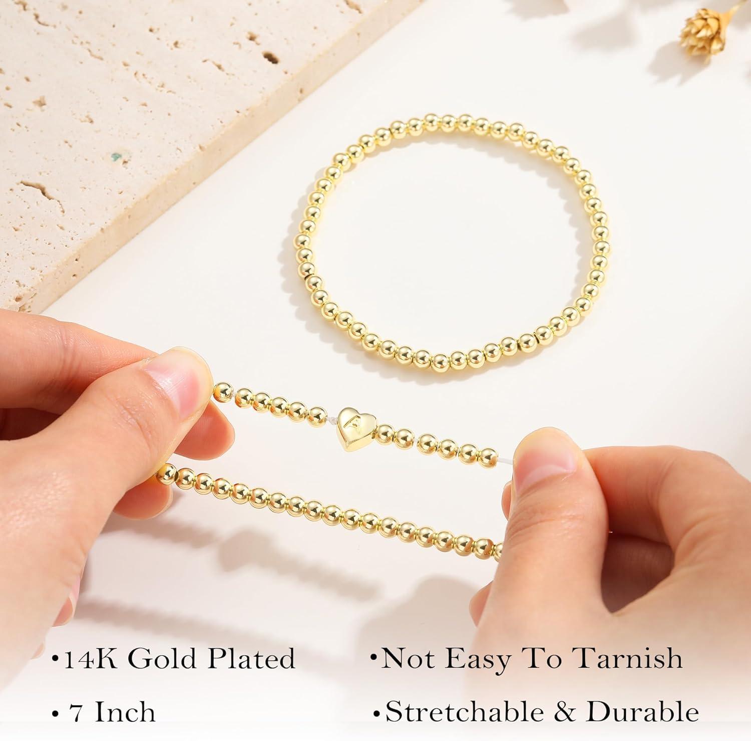 imageM MOOHAM Gold Initial Bracelets for Women Girls 14K Gold Plated Bracelet for Women Trendy Letter AZ Bracelets Dainty Heart Bracelet Personalized Jewelry GiftsE