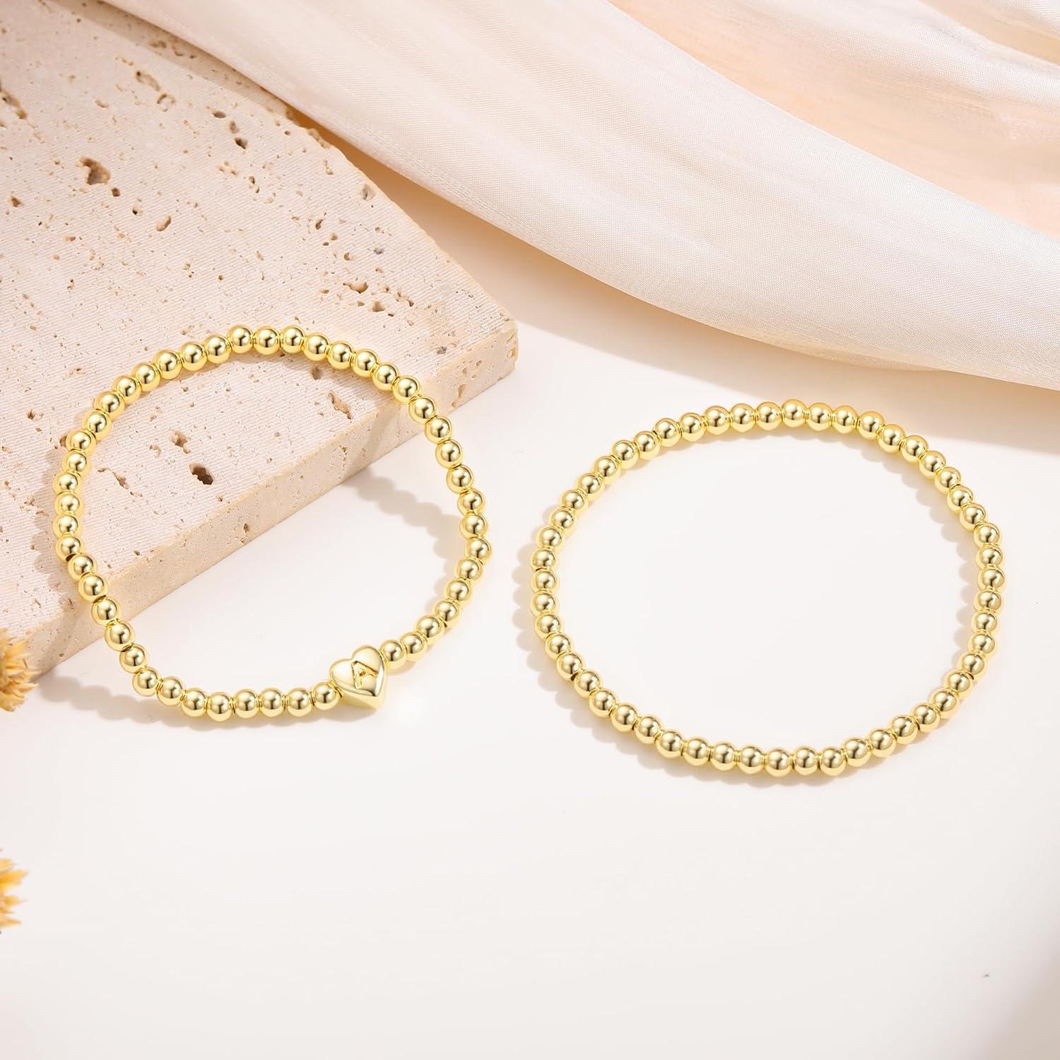 imageM MOOHAM Gold Initial Bracelets for Women Girls 14K Gold Plated Bracelet for Women Trendy Letter AZ Bracelets Dainty Heart Bracelet Personalized Jewelry GiftsL