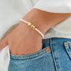 M MOOHAM Pearl Initial Bracelet – 14k Gold Plated Heart Initial Letter A-Z beaded bracelets for women Trendy, Stretch Pearl Beaded Bracelets Charm Bracelet, womens Jewelry Personalized Birthday Gift(J)
