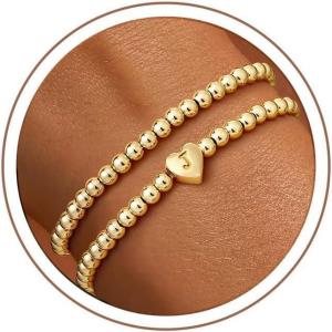 M MOOHAM Gold Initial Bracelets for Women Girls – 14K Gold Plated Bracelet for Women Trendy Letter A-Z Bracelets Dainty Heart Bracelet, Personalized Jewelry Gifts(J)