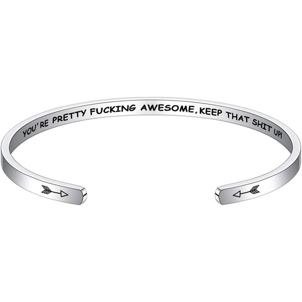 imageM MOOHAM Bracelets for Women Engraved Quote Inspirational Bracelet Birthday Christmas Funny Gifts for Best Friend Daughter Son Sister Niece Mom Coworkers Stainless Steel JewelryBangle Cuff