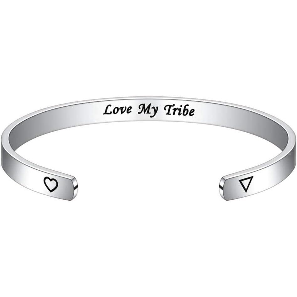 imageM MOOHAM Bracelets for Women Engraved Quote Inspirational Bracelet Birthday Christmas Funny Gifts for Best Friend Daughter Son Sister Niece Mom Coworkers Stainless Steel JewelryLove my tribe