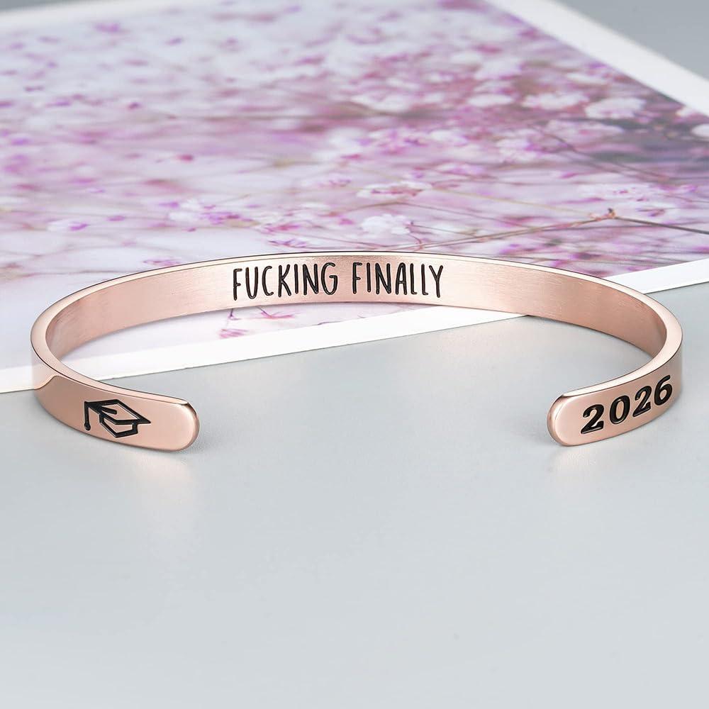 imageM MOOHAM Graduation Gifts for Women Her Him 2026 Inspirational Graduation Bracelets Class of 2026 High School College Graduation Gifts for Women Her with Graduation BoxWith BoxFuking finallyRose Gold
